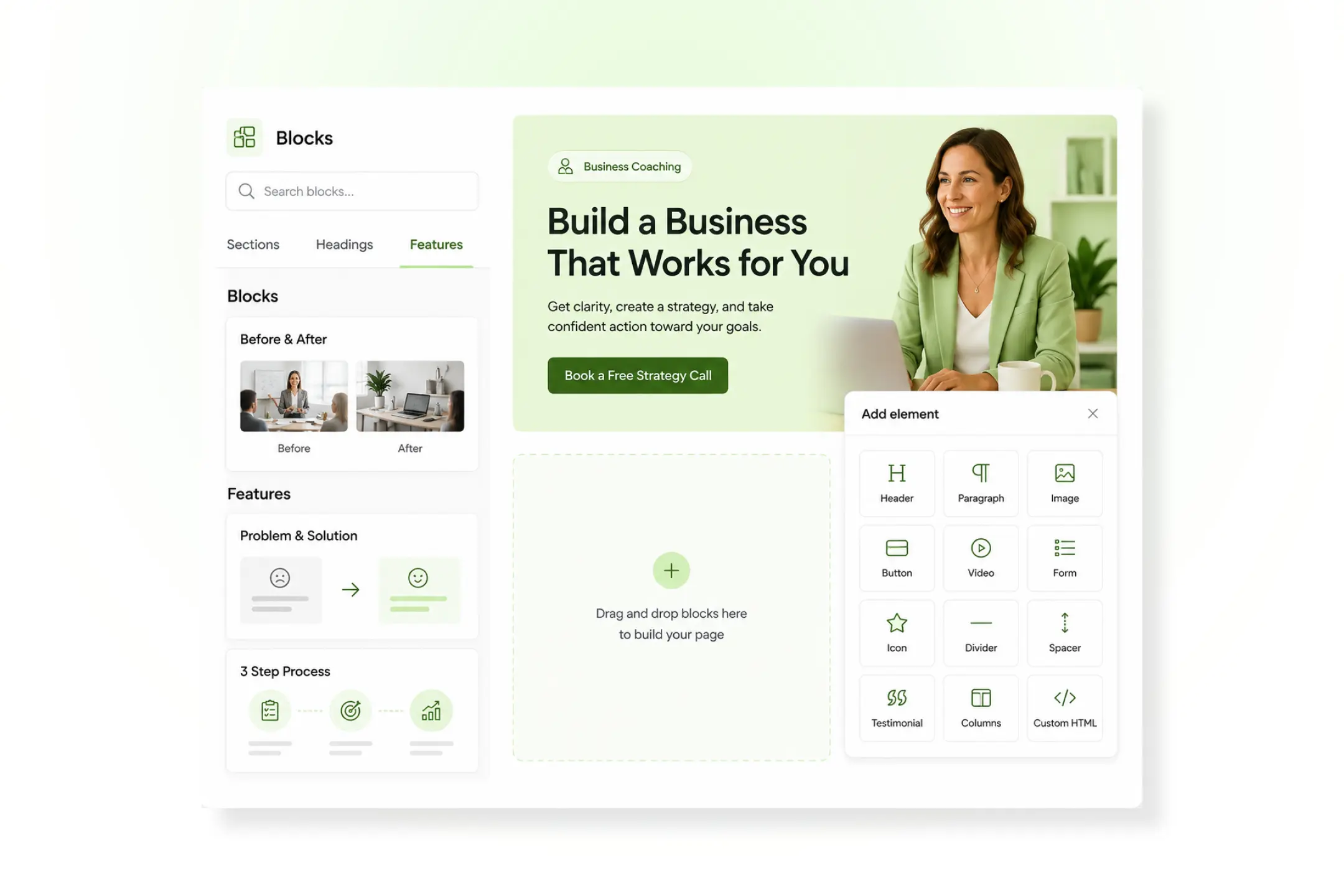 Drag-and-drop website and landing page builder