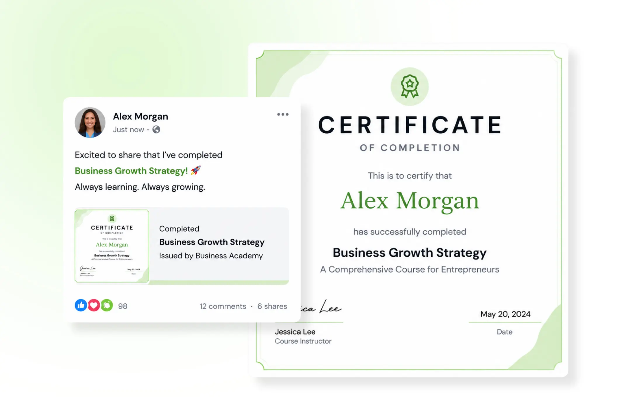 Student certificates, gamification, progress tracking, and built-in community features to increase course completion and engagement.