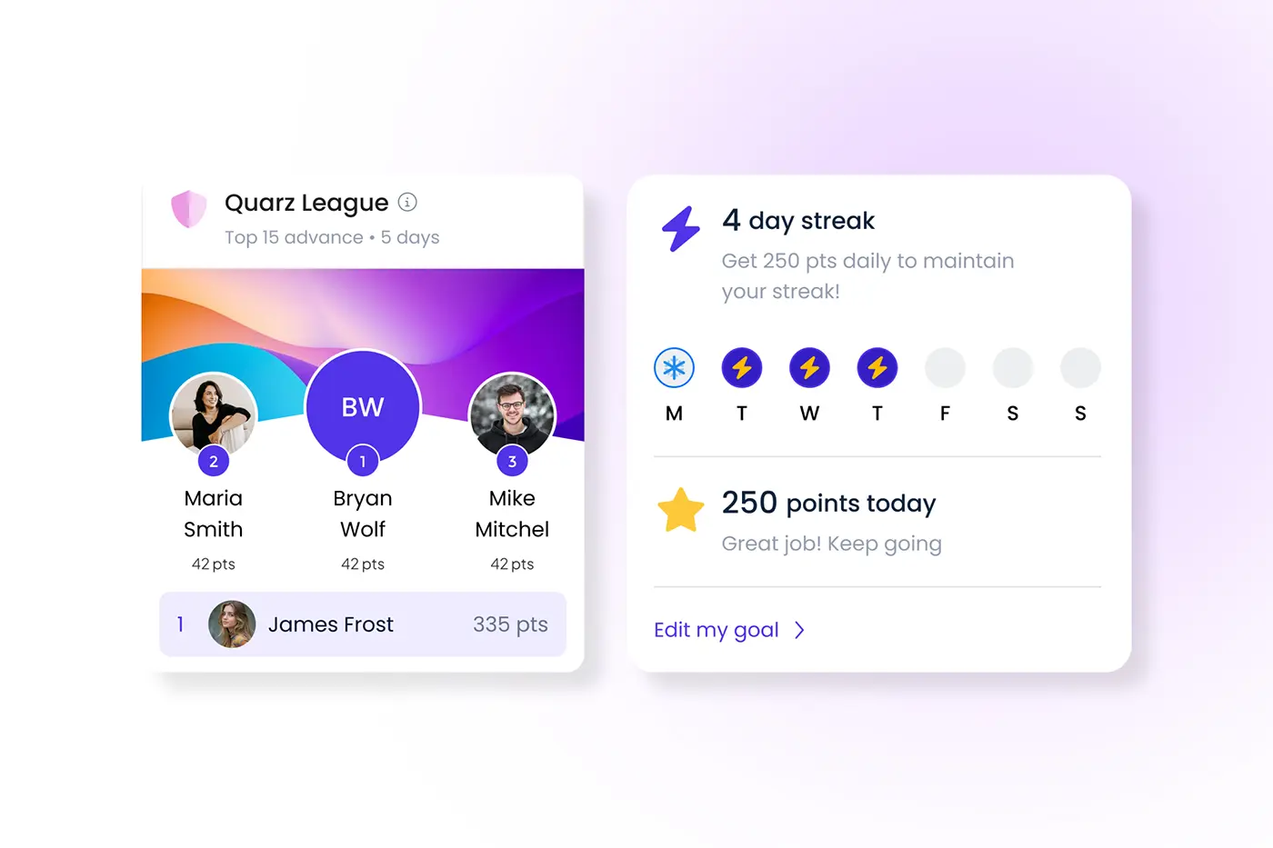 Zenler gamification dashboard showing leaderboard, daily streaks, and reward points for student engagement