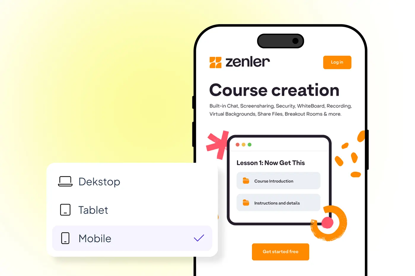 Zenler's mobile-responsive course creation interface with device preview options